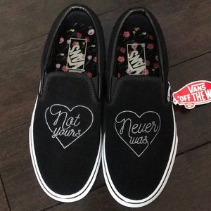 Black Vans Heart Slip Ons